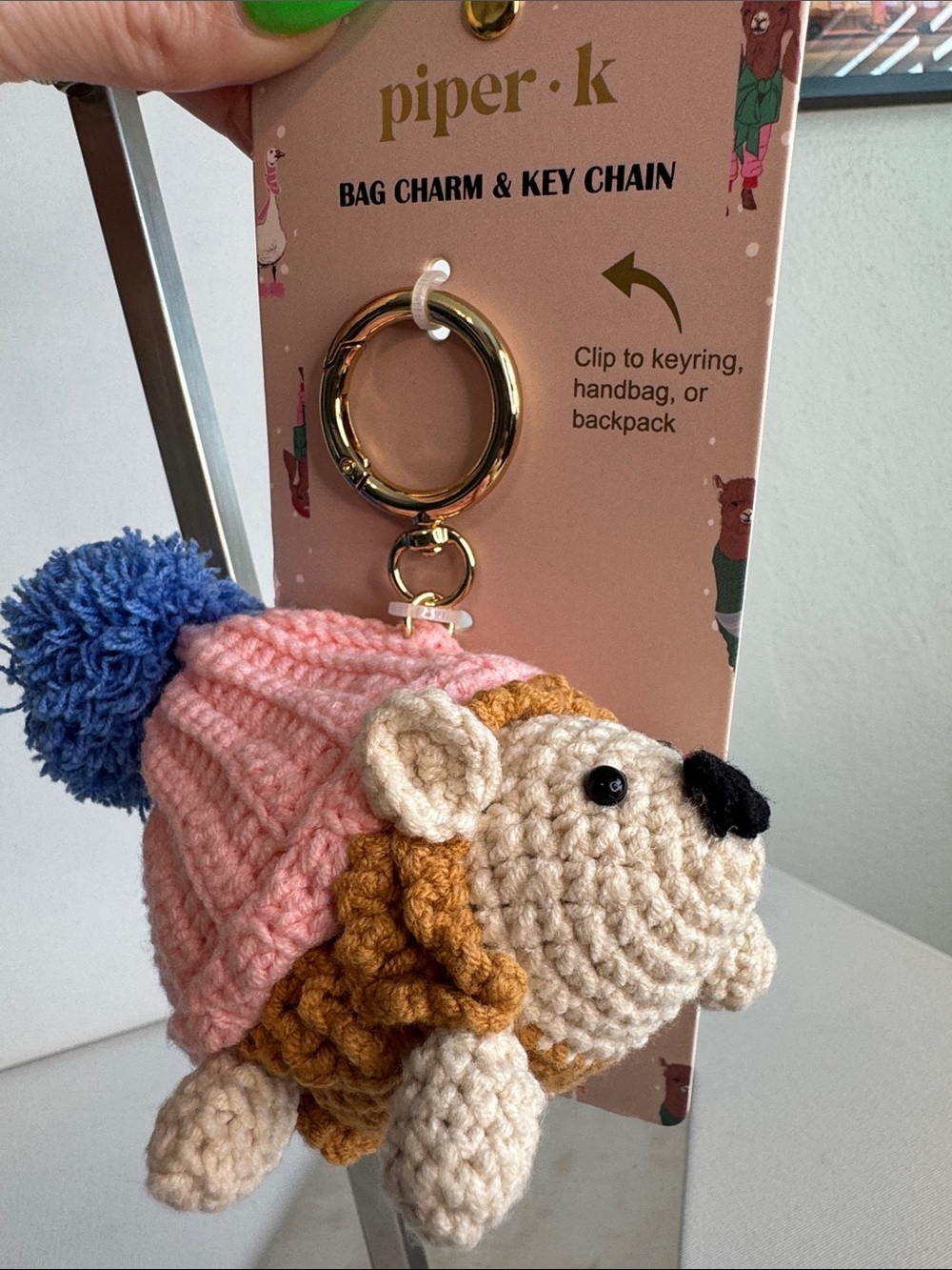 Piper K Crochet Hedgehog Bag Charm Keychain - Viral Winter Beanie Edition